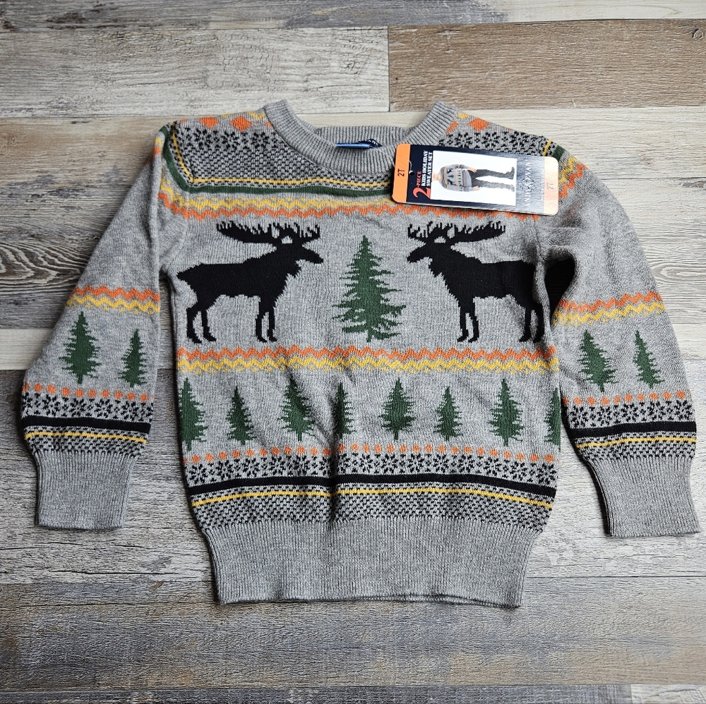Andy & Evan 2T NEW Sweater Grey With Moose Tree Print